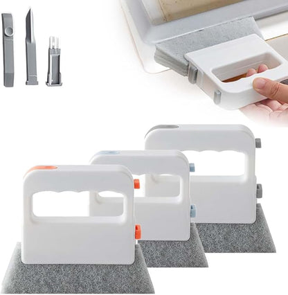 Magic Window Track Cleaner, 2 in 1 Groove Cleaning Brush, Window Groove Cleaning Brush Tools with Hard Bristle and Hidden Scraper, Crevice Brush for Sliding Door Track (Mix 3Pcs)