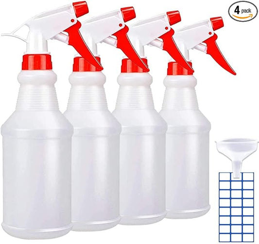 JohnBee Empty Spray Bottles (16oz/4Pack) - Adjustable Spray Bottles for Cleaning Solutions - No Leak and Clog - HDPE spray bottle For Plants, Pet, Vinegar, BBQ, and Rubbing Alcohol.