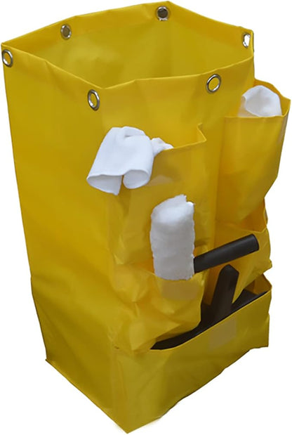 Replacement Janitorial Cart Bag, High Capacity Waterproof Thickened Housekeeping Commercial Janitorial Cleaning Cart Bag with 6 Brass Grommets - 25 Gallon (Yellow with 5 Pockets)