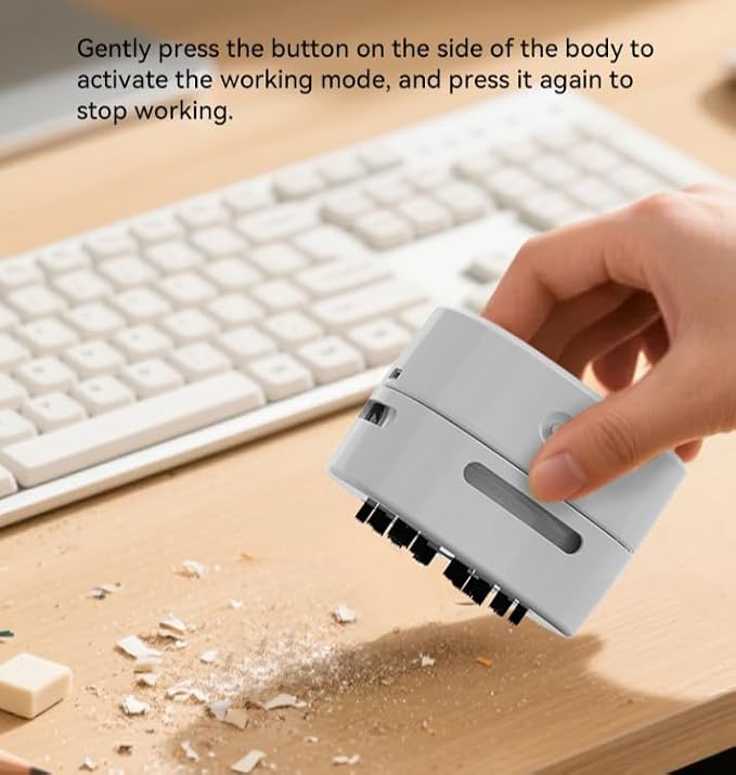 Portable Mini Desktop Vacuum Cleaner, Wireless Handheld, White, for Eraser Shavings, Pencil Shavings, Paper Scraps and Dust