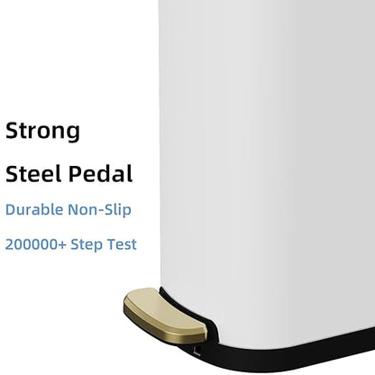 KSSKSS 2.6 Gallon Slim Bathroom Trash Can with Soft Close Lid, 10L Stainless Steel Garbage Can with Removable Liner Bucket, for Narrow Spaces, Bathroom, Bedroom (White)