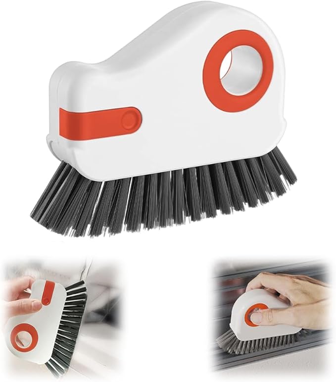 2 in 1 Groove Cleaning Brush Window Track Cleaning Tools, 2026 New Multifunction Hard Bristle Crevice Brush with Scraper for Shutter Door, Sliding Door, Window Sill, Window Seal (Orange)