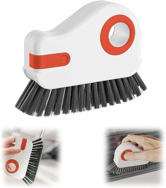 2 in 1 Groove Cleaning Brush Window Track Cleaning Tools, 2026 New Multifunction Hard Bristle Crevice Brush with Scraper for Shutter Door, Sliding Door, Window Sill, Window Seal (Orange)