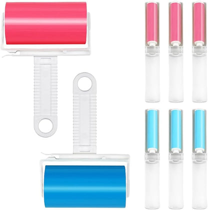 8 PCS Pet Hair Remover Washable Lint Rollers，Adhesive Lint Rollers,Reusable Lint Rollerss 2 Large and 6 Small, for Traveling Pet Clothes Car (Blue, Red)
