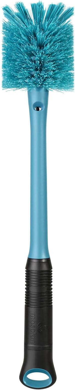MOSOLAN 2-in-1 Water Bottle Brush and Straw Cleaner Brush, Long Handle Scrub Brush with Replaceable Head for Water Bottles, Glasswares, Mugs, Flasks, Tumblers, Vases, and Kitchen Sink, Smokey Blue