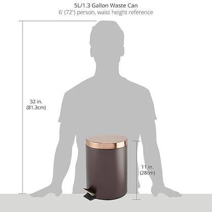 mDesign Pedal Bin - Metal Waste Bin with Pedal, Lid and Plastic Bucket Insert - Perfect for Bathroom, Kitchen, and Office - Ergonomic Design - Bronze/Rose Gold