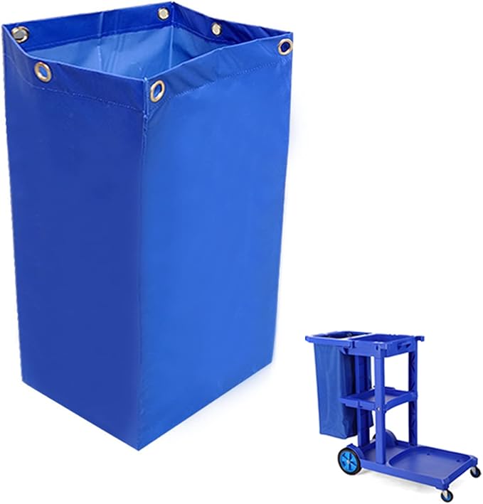 Replacement Janitorial Cart Bag, High Capacity Waterproof Thickened Housekeeping Commercial Janitorial Cleaning Cart Bag with 6 Brass Grommets - 25 Gallon (Blue)