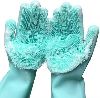 Silicone Scrubbing Gloves 12" Set of 3 Pairs for Kitchen, Bathroom, pet, Car Wash, Cleaning, Reusables