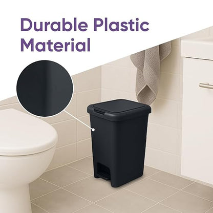 Superio 6.5L Slim Step & Push Trash Can - Dual Opening, Smooth Matte Finish, Durable Plastic (9.5"x7"x11.5") - Black