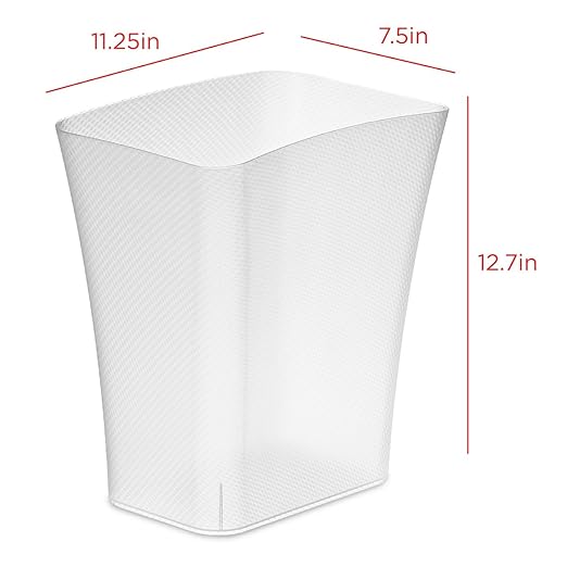 CLOROX Textura Slim Trash Can - 3.1 Gallon Small Waste Basket for Narrow Spaces - Skinny Plastic Garbage Bin for Bathroom, Bedroom, or Office, Clear Frost (Pack of 5)