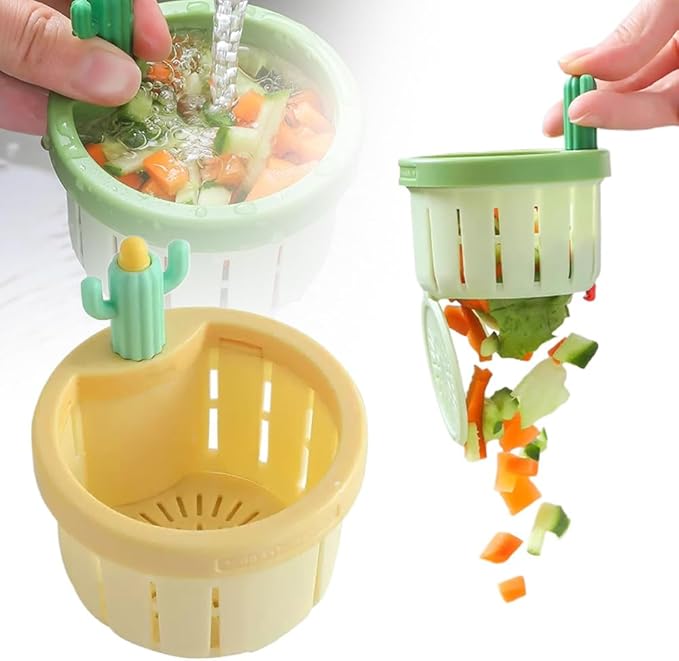 Cactus Kitchen Sink Drain Strainer, Upgrade Self-Cleaning Faucet Hanging Filter Basket, 2026 New Multifunctional Kitchen Sink Drain Strainer Press Automatic Dumping Basket (Yellow)