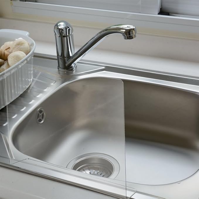 Kitchen Sink Splash Guard Water Barrier Acrylic Baffle for Bathroom and Kitchen with Adhesive Tape 13.77X8.26X1.96In Anti-Splashing Protection