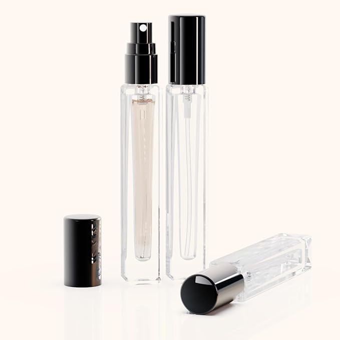 Mini Glass Spray Bottles, 10ml, 6 Pack, Fine Mist Refillable, Portable Travel Perfume Atomizers (Black)