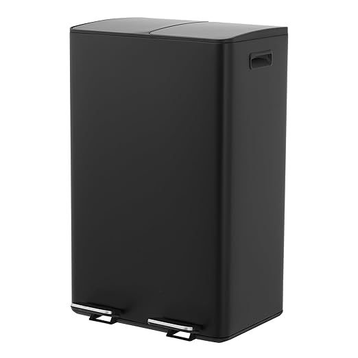 Garvee Dual Compartment Trash Can, 2 x 8 Gal (2 x 30L) Stainless Steel Recycling Bin with Foldable Foot Pedal & Soft-Close Lid, Kitchen Garbage & Recycle Combo - Black