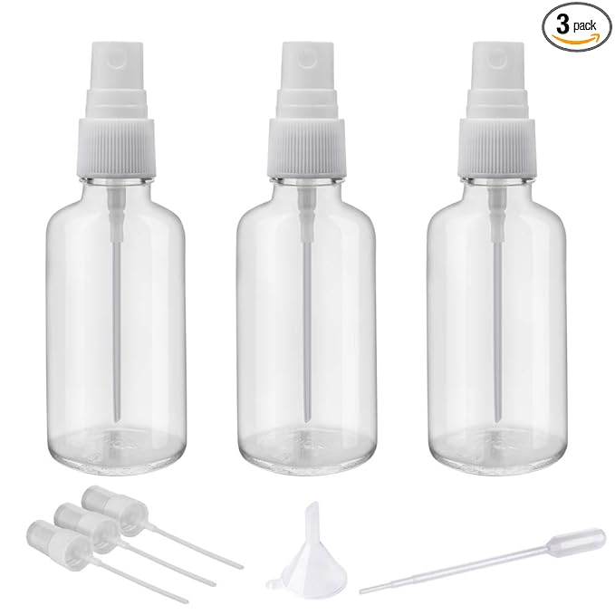 Hydior 2oz Clear Glass Spray Bottles for Essential Oils, Small Spray Bottle with Plastic Sprayer - Set of 3