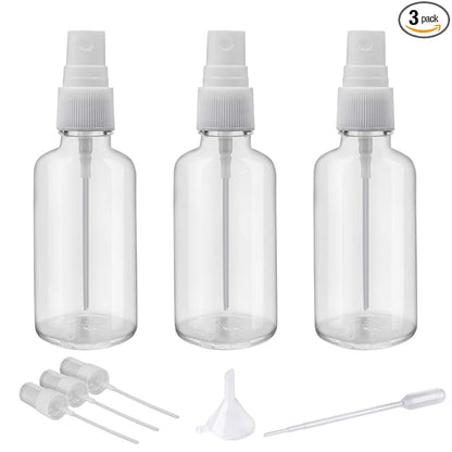 Hydior 2oz Clear Glass Spray Bottles for Essential Oils, Small Spray Bottle with Plastic Sprayer - Set of 3