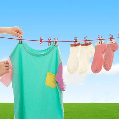 ALINNA Retractable Portable Clothesline, Travel Clothesline with 12 Clothespins for Indoor Laundry Drying, Outdoor Camping Accessories (Rose red)