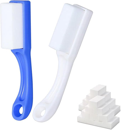 Magic Sponge Eraser with Handle, 33 Refill Melamine Sponges & 2 Scrub Brushes, High Density Melamine Foam Set for Kitchen Sink, Stove, Bathroom, Wall and Precision Oil Stain Cleaning