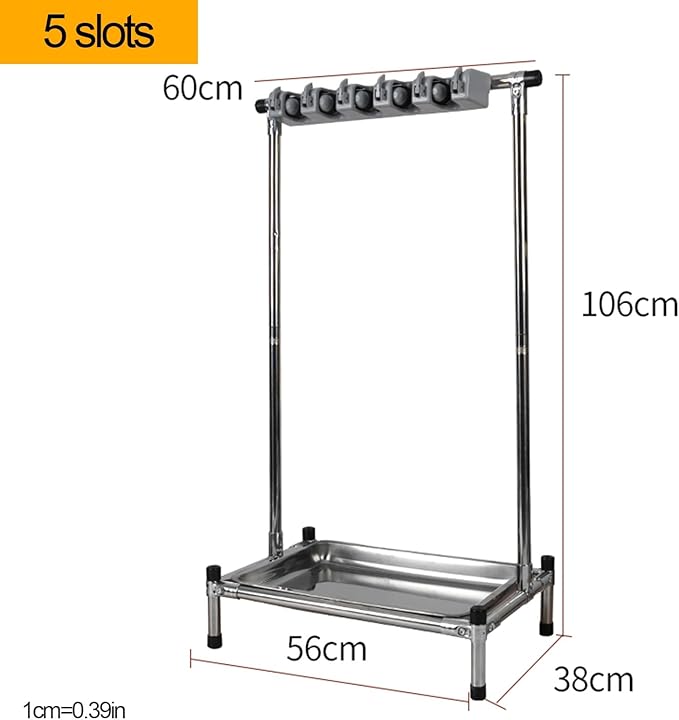 Commercial Broom Mop Holder, Umbrella Stand, Floor-Mounted Mop Rack, Cleaning Supplies Organizer, Freestanding Broom Closet Cabinet (Silver-56X38X106CM(5slots)