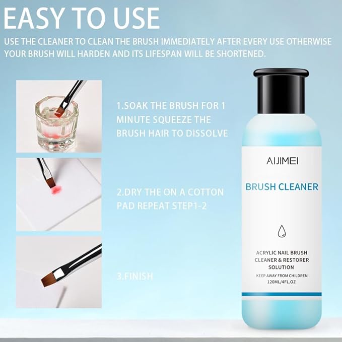 Nail Brush Cleaner 120ml Gel Solution for Preserving & Restoring Nail Art Brushes Includes Glass Cup & Cleaning Cotton Pads Effective Manicure Brush Cleaning For Home Nail Salons