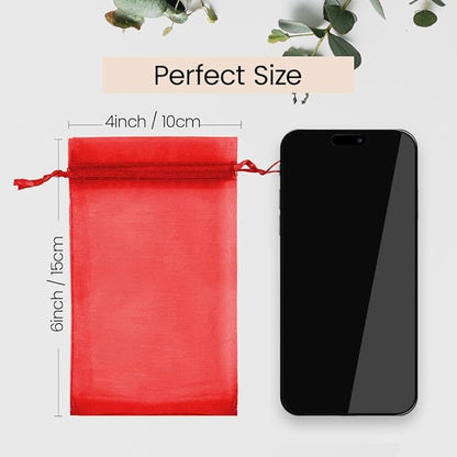 Meowoo 100PCS Organza Bags, 4x6in Small Mesh Bags Drawstring, Mesh Gift Bags Drawstring for Jewelry, Candy, Christmas, Sachets, Festivals, Bathroom Soaps, Makeup Organza, Wrapping Supplies(red)