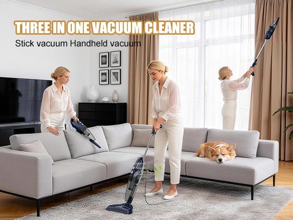 Corded Stick Vacuum Cleaners for Home,14KPa Powerful Suction with 600W Motor, Lightweight Vacuum Cleaner with 16.4Ft Cord, 0.7 Liters Capacity, 3-in-1 Handheld for Hardwood Floor Pet Hair