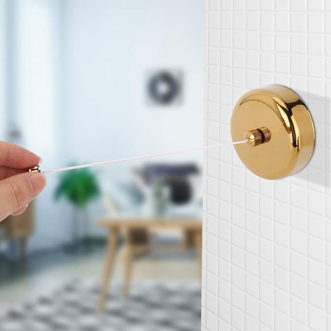 Retractable Clothesline, 304 Stainless Steel Heavy Duty Shower Clotheslines, 2.8m Nylon Wall Mounted Telescopic Washing Line with Screws Nuts, Bathroom Clothesline, Gold