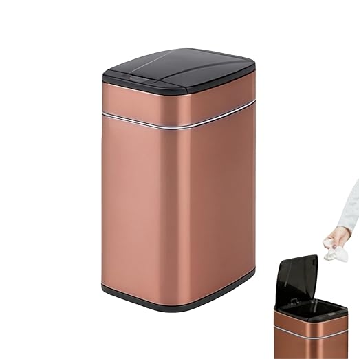 Garbage Can with Lid, Intelligent Sensor Opening and Closing, Small Garbage Can for Living Room, Bedroom, Kitchen and Bathroom (1, Square Rose Gold)