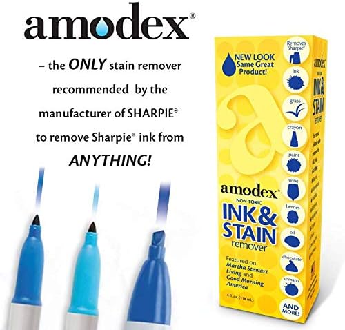 Amodex Ink and Stain Remover – Cleans Marker, Ink, Crayon, Pen, Makeup from Furniture, Skin, Clothing, Fabric, Leather - Liquid Solution - 4 fl oz Bottle - (Pack of 4)