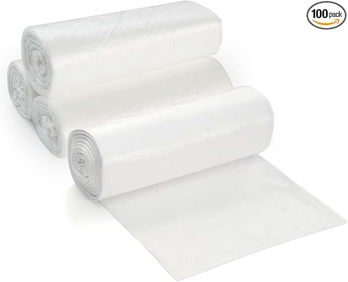 ProCure 7-10 Gallon Clear Garbage Can Liners, 100 Count - Small - Medium Trash Can Liners - High Density, Thin, Lightweight, 8 Microns - for Office, Home, Hospital Wastebaskets - 2 Coreless Rolls