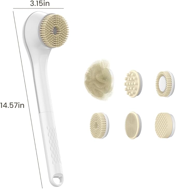 Electric Back Scrubber for Shower Body Brush, Waterproof Shower Body Scrubber for Cleansing, Massaging, Rechargeable Spinning Bath Brush for Kids & Adults with 6 Heads & 3 Speed Modes