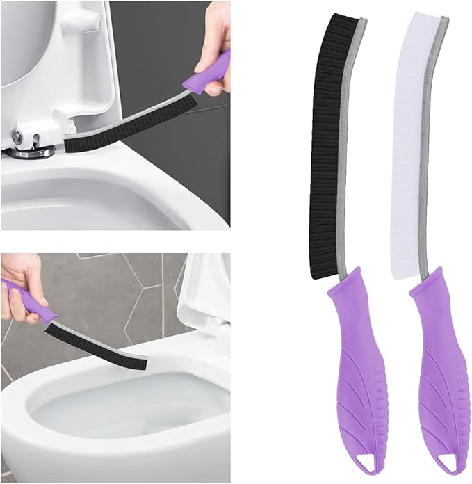 TQRR Toilet Brush, 2 Pcs Bathroom Cleaning Brush, Toilet Scrubber, Deep Toilet Bowl Brush with Hanging Hole, Multifunctional Gap Cleaning Brush, Bristles for Kitchen Sinks, Tub,Shower (2, Purple)