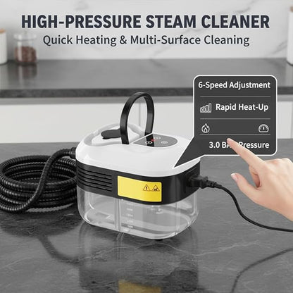 Handheld Steam Cleaner: 2500W High Temperature Pressurized Steamer with 6 Adjustable Levels - Portable Multi-Surface Steam Cleaning Machine for Kitchen, Bathroom, Furniture, Car, Windows (White)