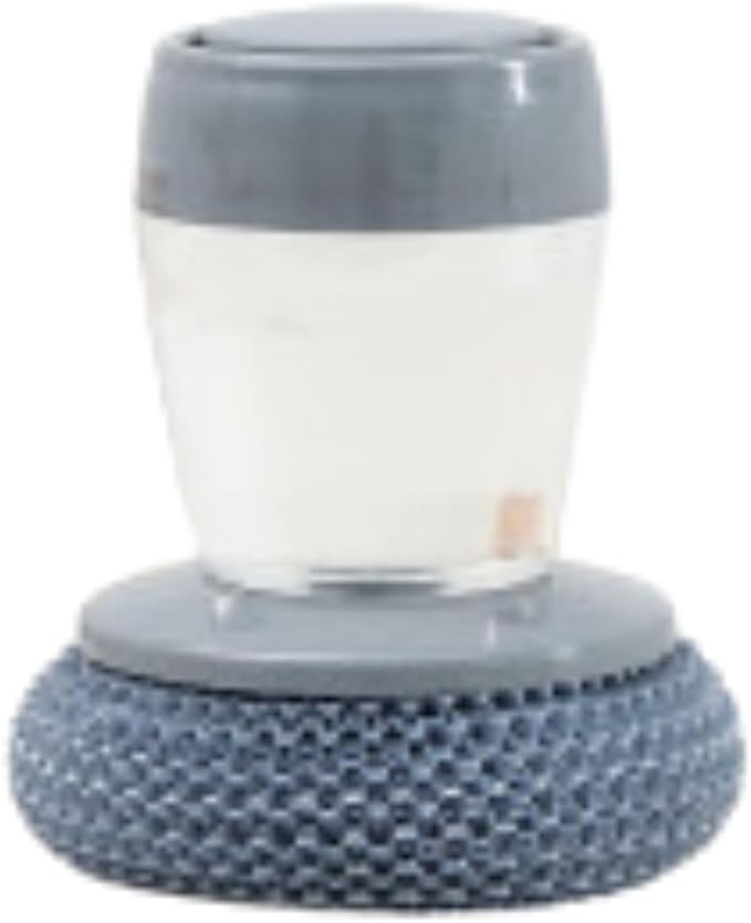 Kitchen Soap Dispensing Palm Brush, Stainless Steel Scrubber Sponge with Storage Base, Push-Type Dish Cleaner, Random Colour (Random Colour)