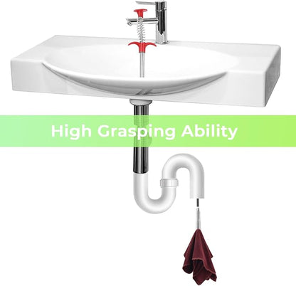 Drain Snake Auger with 4-Claw Grabber, Manual Sink Unclogger Tool, Flexible Cable for Kitchen, Bathroom Floor Drains & Pipes, Food & Hair Clog Remover (62 Inches)