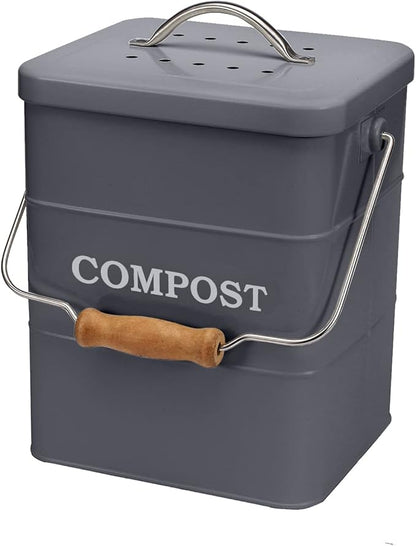 Stainless Steel Compost Bin, 1 Gallon, Kitchen Countertop Compost Bin, Includes Charcoal Filter, Compost Bucket Kitchen Pail Compost with Lid, Gray