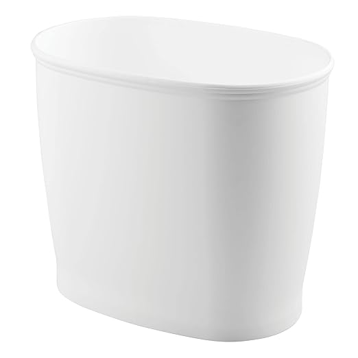iDesign Slim Plastic Bathroom Trash Can, Small Garbage Bin for Bedroom, Office, Desk, Dorm, White
