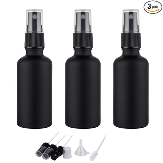 2oz Small Glass Essential Oils Spray Bottles, Fine Mist Frosted Black Spray Bottles (Set Of 3)