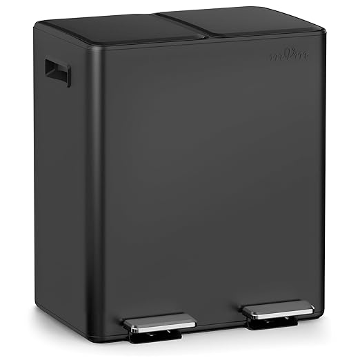 mVm Dual Trash Can, 10.6 Gal (2x5.3Gal) Kitchen Trash Can with Thick Lids, 2 Compartment Stainless Steel Recycle Bin for Home Kitchen Office (Black)