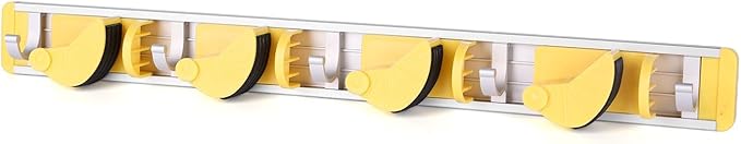 Wall-Mounted Mop and Broom Holder Storage Organizer with Good Grip, Cleaning Tools Hanger for Kitchen, Garden, Laundry Room and Garage, 4 Slots, 5 Hooks