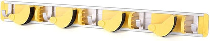 Wall-Mounted Mop and Broom Holder Storage Organizer with Good Grip, Cleaning Tools Hanger for Kitchen, Garden, Laundry Room and Garage, 4 Slots, 5 Hooks