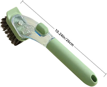 Soap Dispensing Dish Brush with Handle - Kitchen Scrub Brush for Pots Pans, Effortless Cleaning with Soap Chamber, Nylon Bristles (Light Green)