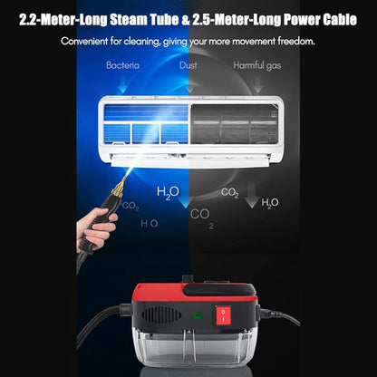 2500W Handheld Steam Cleaner High Temperature Pressurized Steam Cleaning Machine Portable Car Steamer with Brush Heads (Red)