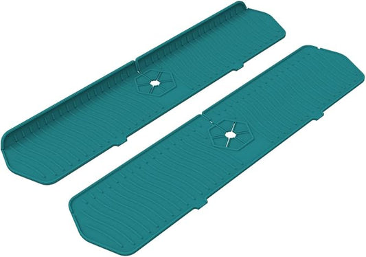2 Pack Kitchen Faucet Sink Splash Guard, 24" x 5.6'' Upgrade Silicone Faucet Water Catcher Mat, Sink Draining Pad Behind Faucet, Rubber Drying Mat for Countertop, Bathroom, Farmhouse, RV (Green)