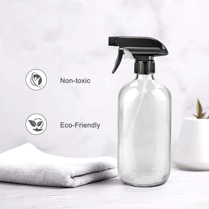Worldgsb Glass Spray Bottles, 16oz Clear Glass Spray Bottles with Labels & Adjustable Nozzle, Reusable Containers for Cleaning, BBQ, Food, Plants, Alcohol, Essential Oils(3 Pack)