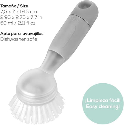 Vigar Rengo Soap Dispensing Dish Brush, Dish Brush with Soap Dispenser for Pot Scrubber, Dishes, Sink Cleaner, and Kitchen Essentials, Grey