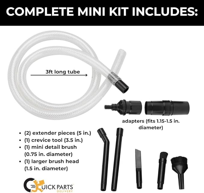 8-Piece Universal Micro Shop Vacuum Kit - Flexible and Multi-Purpose Vacuum Attachments - Crevice Tool, Brush, Nozzle, and Extension Wands, Ideal Shop Vac Attachment Replacement