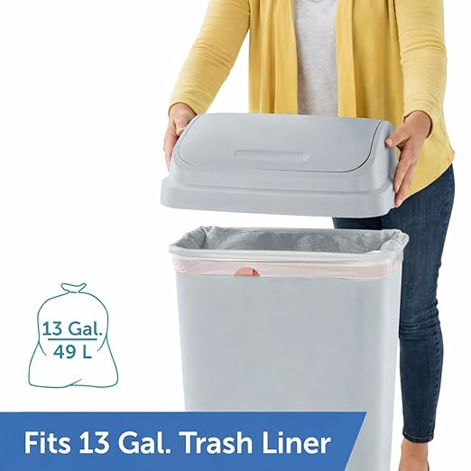 SKYREN 13 Gallon Kitchen Trash Can with Swing Top Lid, Plastic Garbage Bin for Home, Office, and Kitchen Waste, Large Capacity Wastebasket, Light Gray