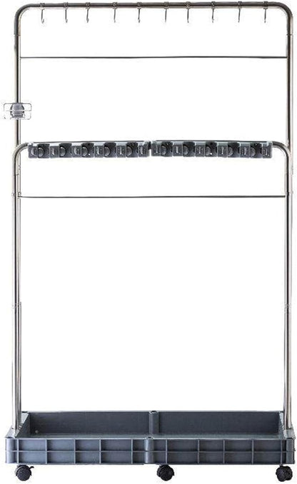 SARKEY Mobile Broom Mop Holder,Broom Mop Holder Cleaning Supplies Organizer,Freestanding Housekeeping Storage With Hanging Hooks Drip Tray,For Garden,Utility Rooms(65x50x175cm(25x20x69in))
