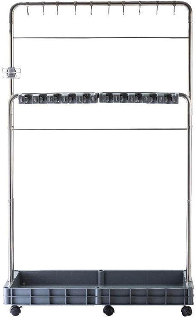 SARKEY Mobile Broom Mop Holder,Broom Mop Holder Cleaning Supplies Organizer,Freestanding Housekeeping Storage With Hanging Hooks Drip Tray,For Garden,Utility Rooms(104x50x175cm(41x20x69in))